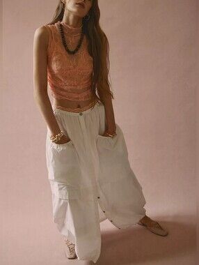 Free People Eloise White Cargo Y2K Parachute Grunge Maxi Skirt Sz XS